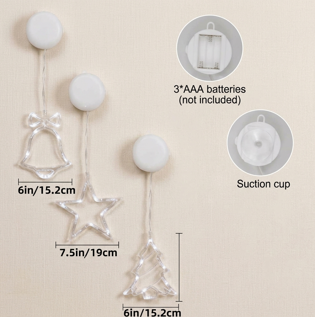 3pcs Christmas Lights Bell Tree Star Suction Cup Hanging Lights - Image 3