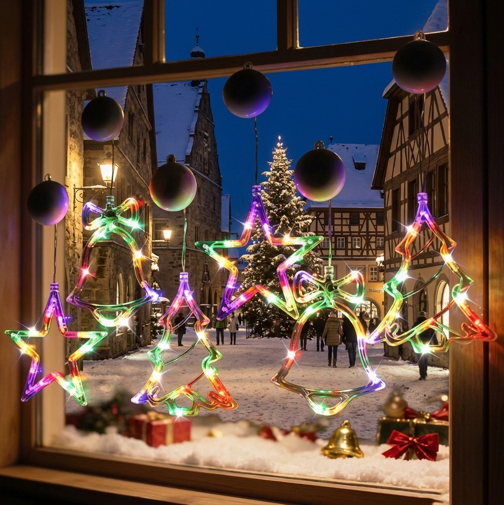3pcs Christmas Lights Bell Tree Star Suction Cup Hanging Lights (Multi Colour)