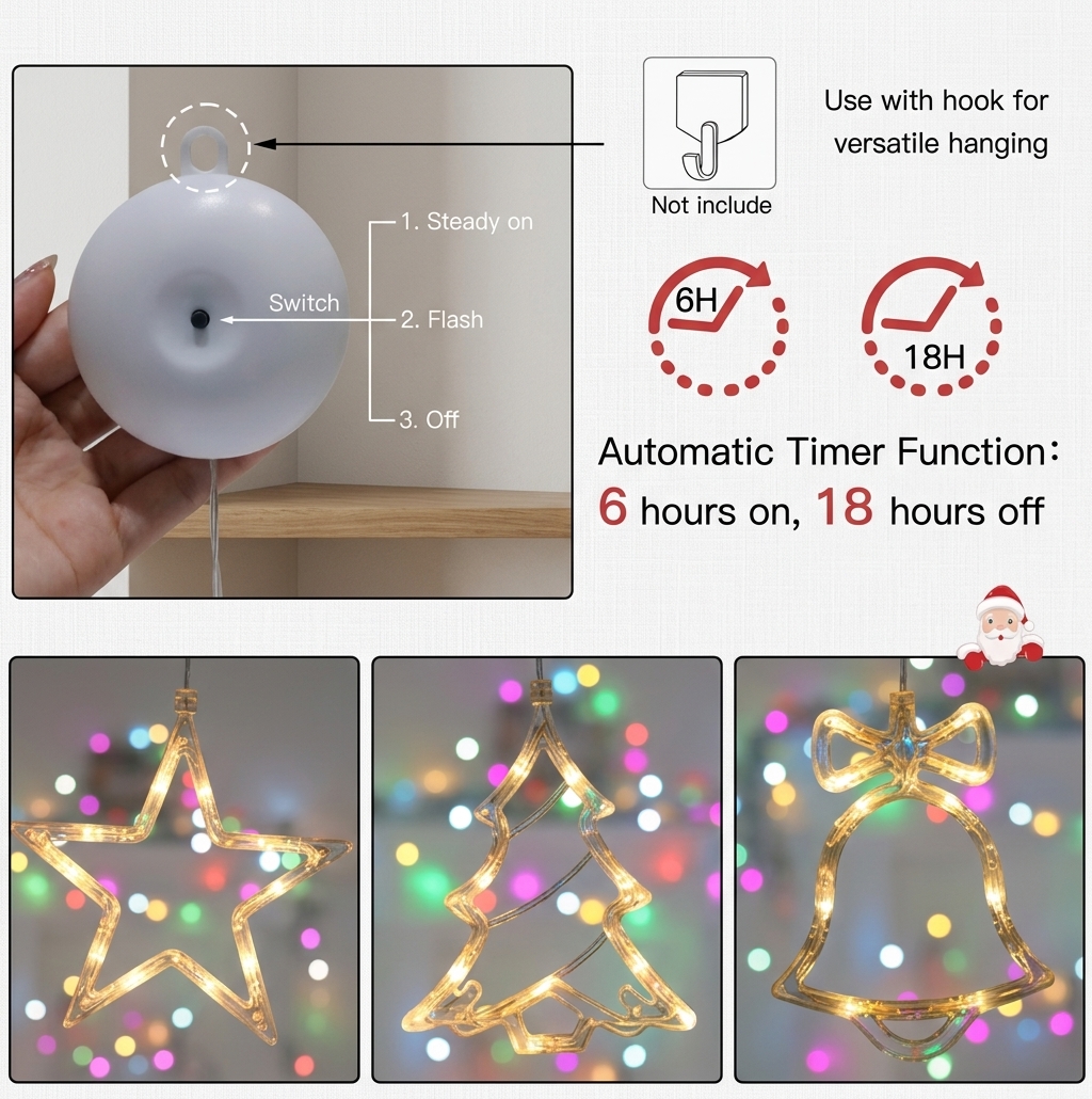 3pcs Christmas Lights Bell Tree Star Suction Cup Hanging Lights - Image 5
